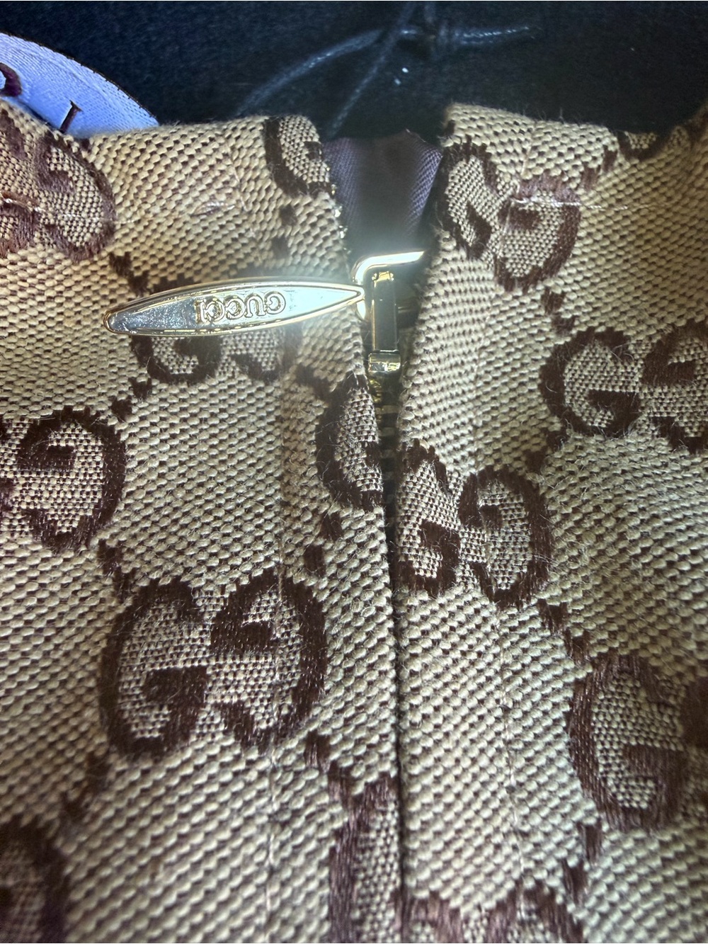 Brown and Beige GG Jacquard Dress with Gold Zipper Pull - Picture 2 of 7